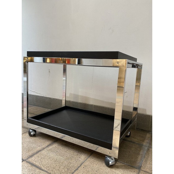 Image 1 of Vintage stainless steel and wood serving table for Fendi and Trussardi