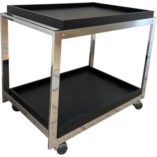 Vintage stainless steel and wood serving table for Fendi and Trussardi