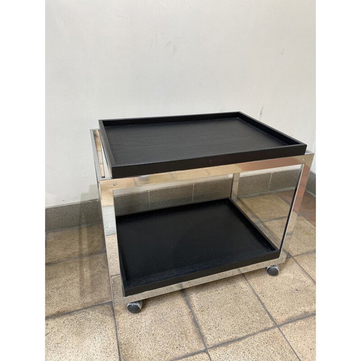 Vintage stainless steel and wood serving table for Fendi and Trussardi