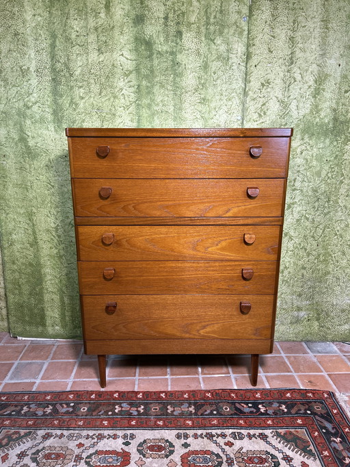 Mid Century retro vintage teck tall boy commode par Stag
