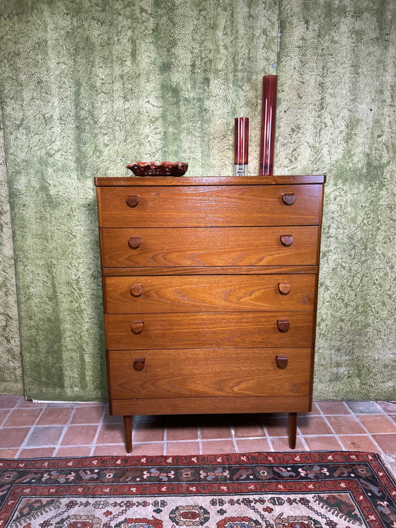 Image 1 of Mid Century retro vintage teck tall boy commode par Stag