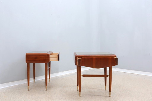 Mid Century Italian Design Teak Bed Tables / Nightstands, Set Of 2