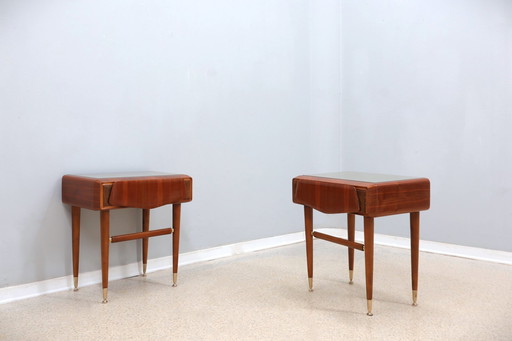 Mid Century Italian Design Teak Bed Tables / Nightstands, Set Of 2