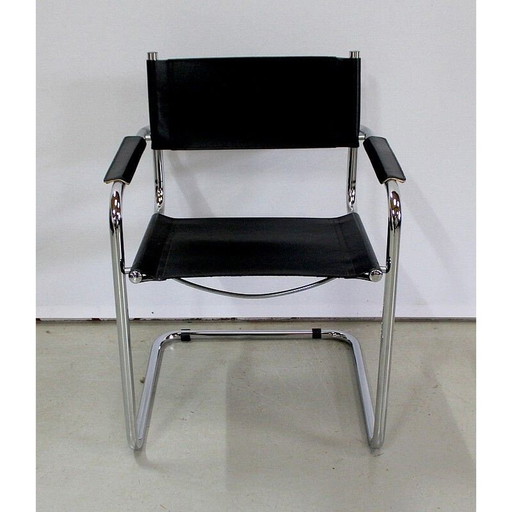 Black leather and chrome metal vintage armchair by Matteo Grassi, 1970s