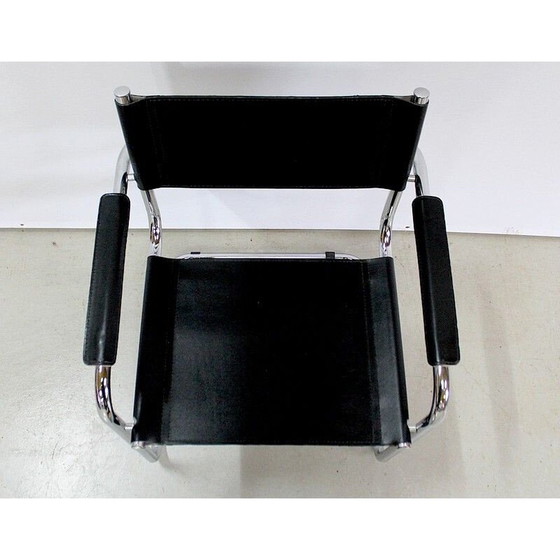 Image 1 of Black leather and chrome metal vintage armchair by Matteo Grassi, 1970s