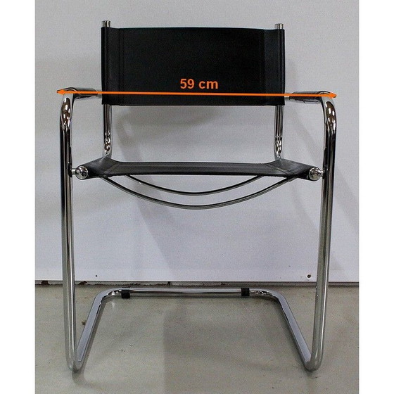 Image 1 of Black leather and chrome metal vintage armchair by Matteo Grassi, 1970s