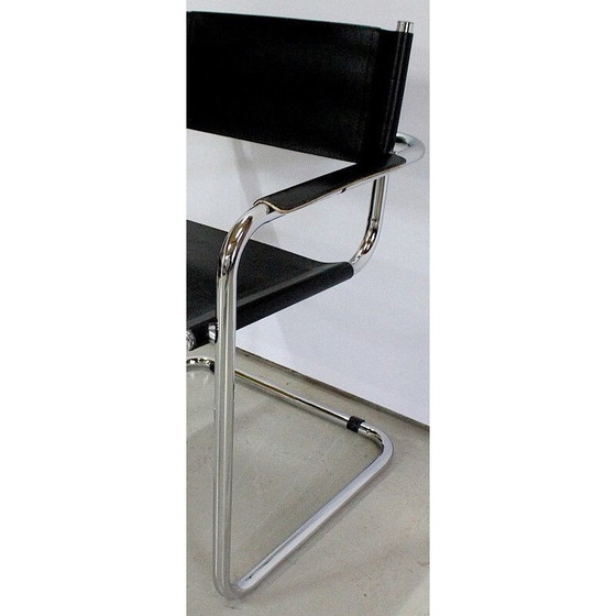 Image 1 of Black leather and chrome metal vintage armchair by Matteo Grassi, 1970s