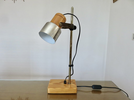 Scandinavian Style Blond Wood Lamp, 70s 80s