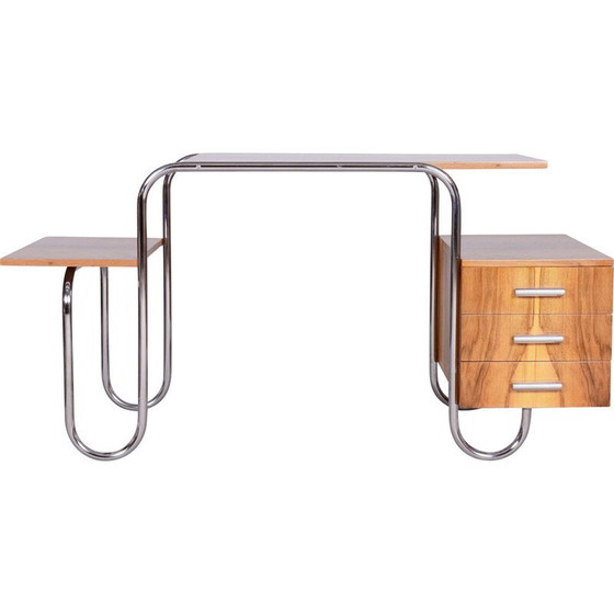 Image 1 of Vintage walnut and chromed steel desk by André Lurcat, Czechoslovakia 1930