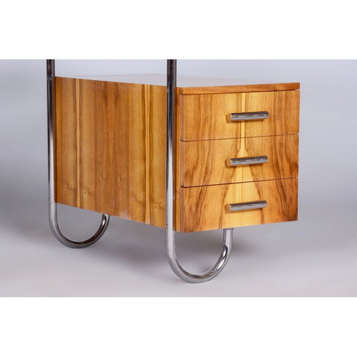 Vintage walnut and chromed steel desk by André Lurcat, Czechoslovakia 1930