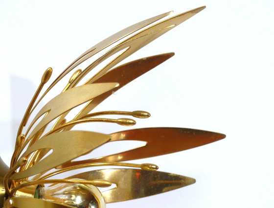 Image 1 of Pair Of Gold Flower Wall Lights 1970