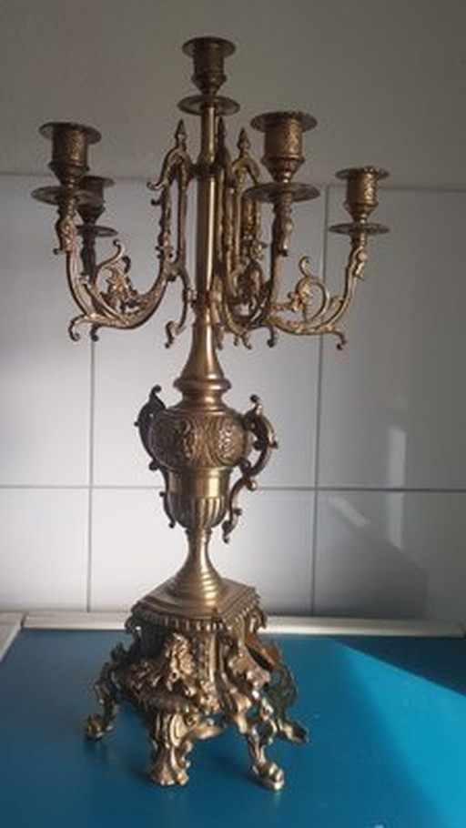 Baroque Six-Armed Candleholder In Brass