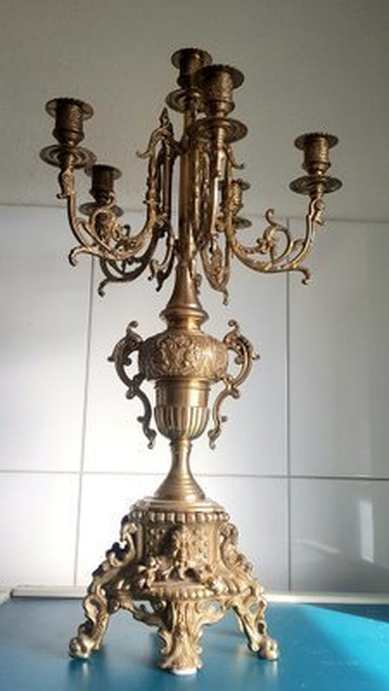 Image 1 of Baroque Six-Armed Candleholder In Brass