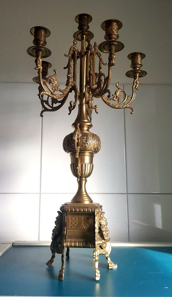 Image 1 of Baroque Six-Armed Candleholder In Brass