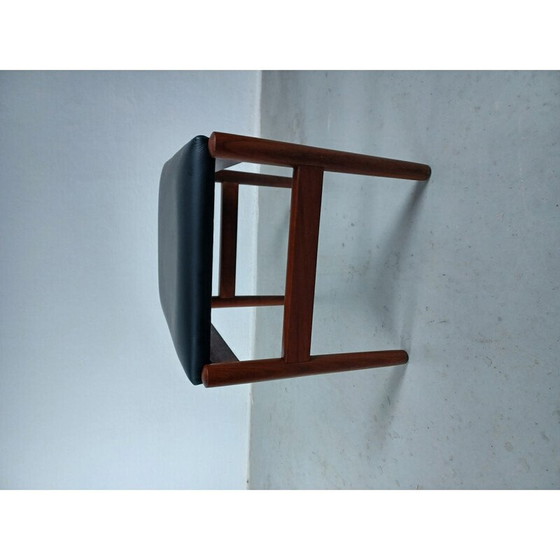 Image 1 of Vintage Danish teak footrest reupholstered in black leather, 1960s