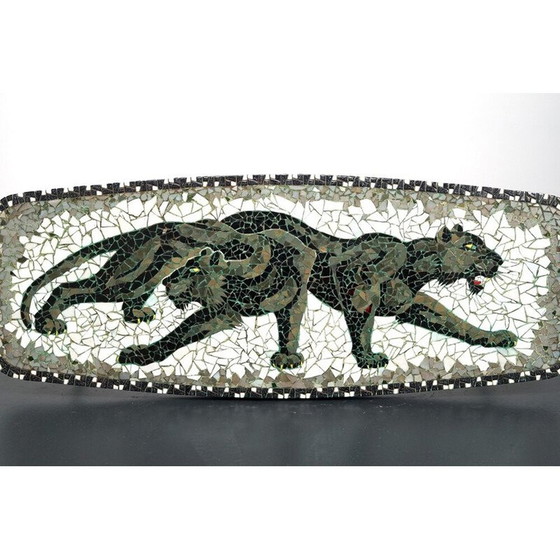 Image 1 of Tavolino da caffè ellittico vintage in ceramica e metallo a mosaico, 1960