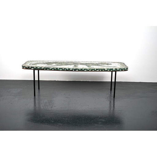 Vintage ceramic and metal elliptical mosaic coffee table, 1960