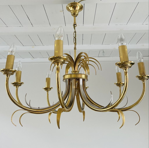 Brass and chrome pineapple chandelier, 1970s