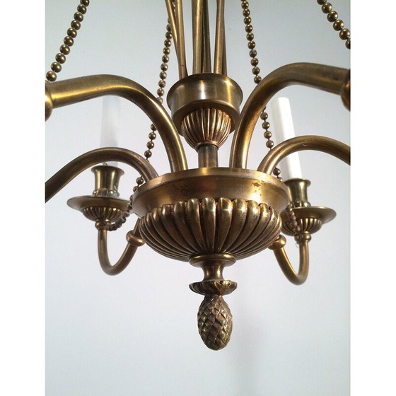 Image 1 of Lampadario francese d'epoca in bronzo e ottone, 1940