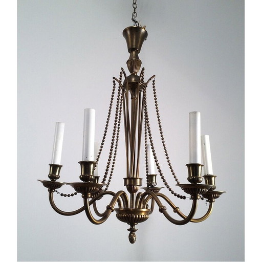 Vintage French bronze and brass chandelier, 1940