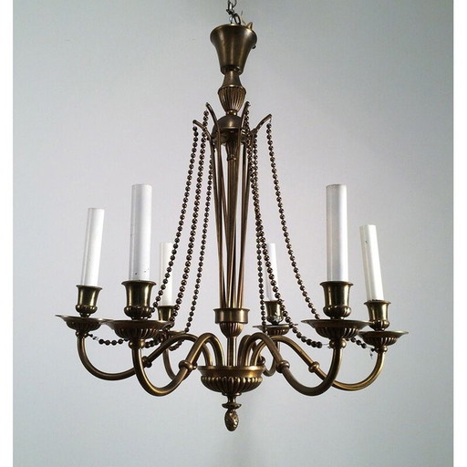 Vintage French bronze and brass chandelier, 1940