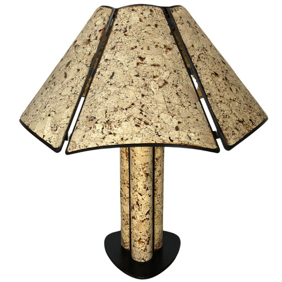 Image 1 of 1970S Large Cork And Black Metal Table Lamp In The Style Of Ingo Maurer, Germany