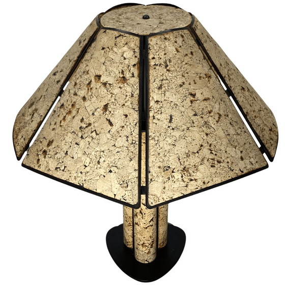 Image 1 of 1970S Large Cork And Black Metal Table Lamp In The Style Of Ingo Maurer, Germany