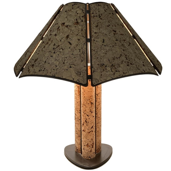 Image 1 of 1970S Large Cork And Black Metal Table Lamp In The Style Of Ingo Maurer, Germany