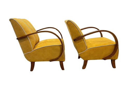 Ensemble de 2 chaises longues H-237 de J. Halabala - remis à neuf - jaune