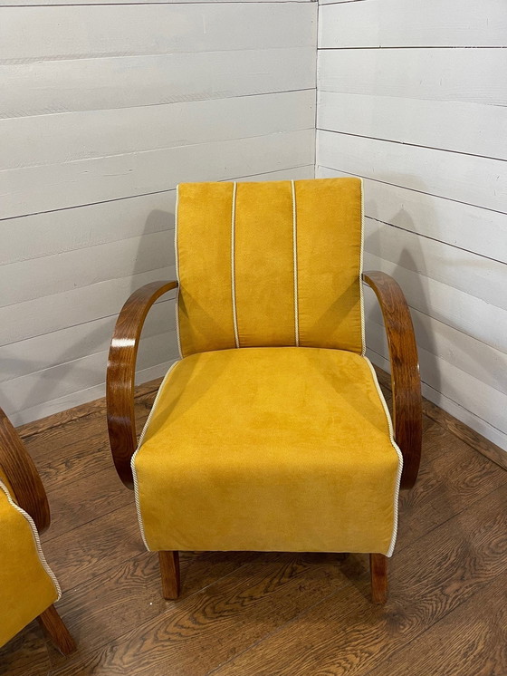 Image 1 of Set of 2 H-237 lounge chairs by J. Halabala - refurbished - yellow