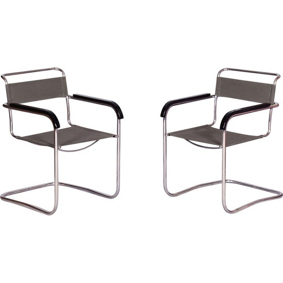 Image 1 of Pair of vintage Bauhaus armchairs in chrome steel by Marcel Breuer for Thonet, Czechoslovakia 1930