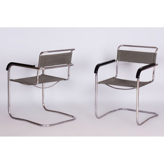 Image 1 of Pair of vintage Bauhaus armchairs in chrome steel by Marcel Breuer for Thonet, Czechoslovakia 1930