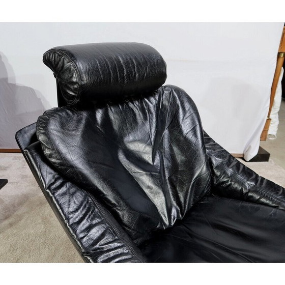Image 1 of Vintage black genuine leather "Kroken" living room set by Ake Fribytter for Nelo, Sweden 1974