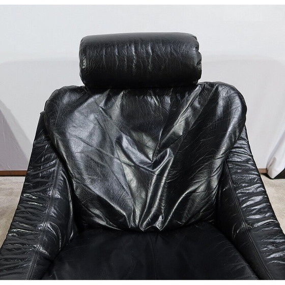 Image 1 of Vintage black genuine leather "Kroken" living room set by Ake Fribytter for Nelo, Sweden 1974