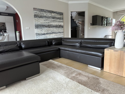 Leather Corner Sofa Divani and Matching Footstool