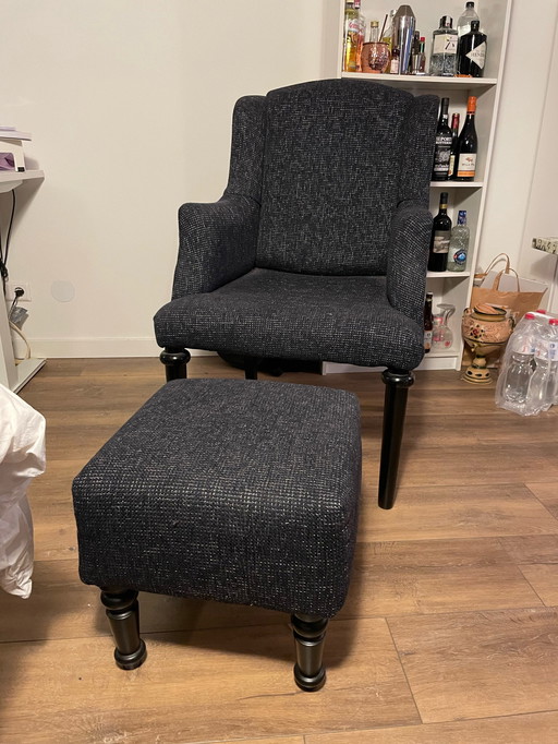 New Upholstered Armchair With Footstool