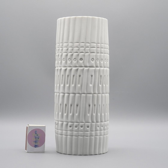 Image 1 of Werner Schreib Bamboo Relief Rosenthal Studio Line Bisque Porcelain Vase Duo Xl