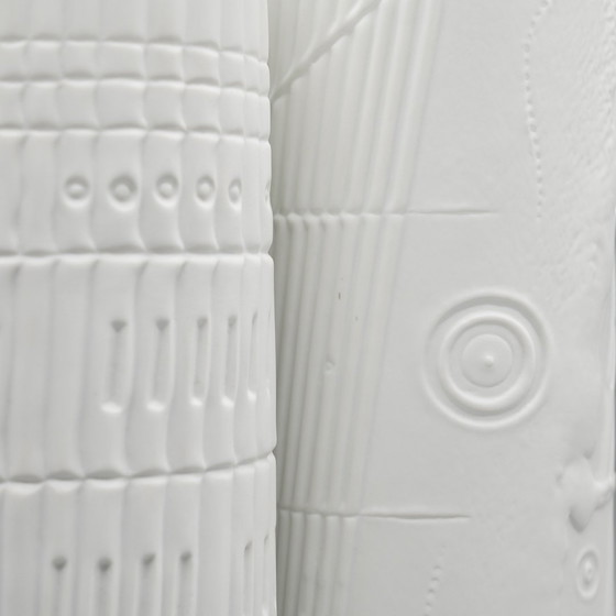 Image 1 of Werner Schreib Bamboo Relief Rosenthal Studio Line Bisque Porcelain Vase Duo Xl