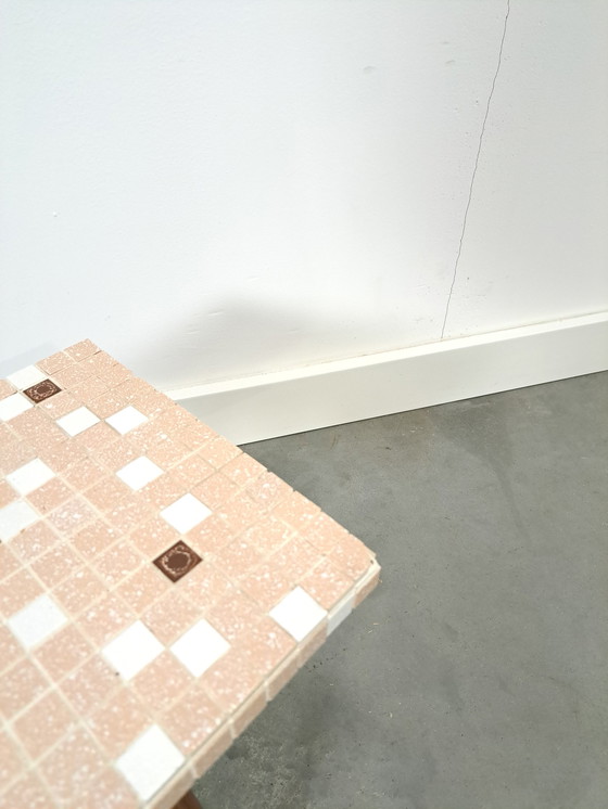 Image 1 of Side Table With Brown Beige Tile Top No. 8 Plant Table