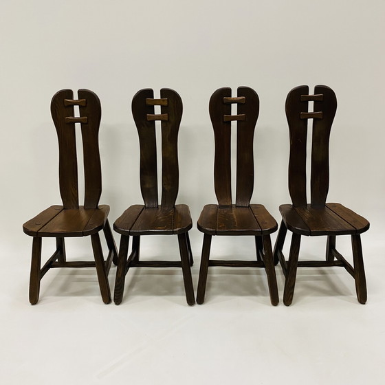 Image 1 of Brutalist Solid Oak Dining Room Set Art Furniture De Puydt 1970