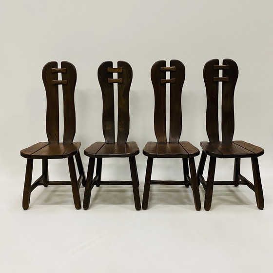 Image 1 of Brutalist Solid Oak Dining Room Set Art Furniture De Puydt 1970