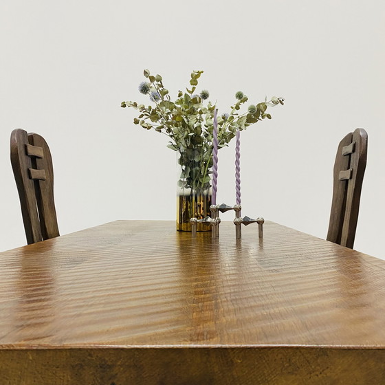 Image 1 of Brutalist Solid Oak Dining Room Set Art Furniture De Puydt 1970