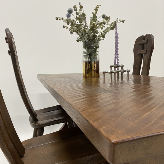 Image 1 of Brutalist Solid Oak Dining Room Set Art Furniture De Puydt 1970