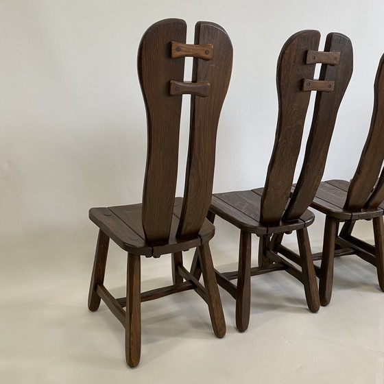 Image 1 of Brutalist Solid Oak Dining Room Set Art Furniture De Puydt 1970