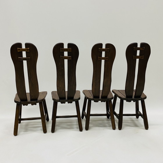 Image 1 of Brutalist Solid Oak Dining Room Set Art Furniture De Puydt 1970