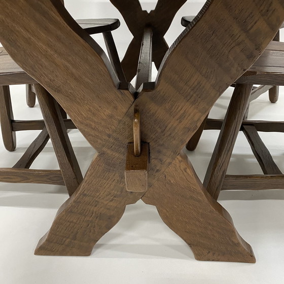 Image 1 of Brutalist Solid Oak Dining Room Set Art Furniture De Puydt 1970