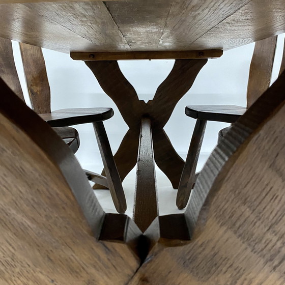 Image 1 of Brutalist Solid Oak Dining Room Set Art Furniture De Puydt 1970