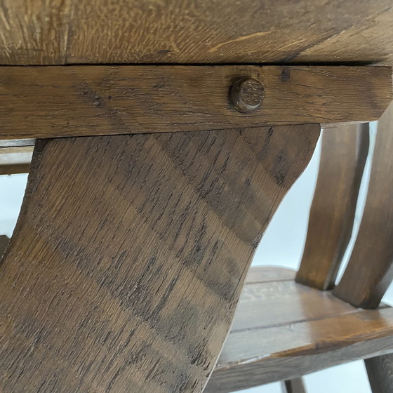 Image 1 of Brutalist Solid Oak Dining Room Set Art Furniture De Puydt 1970