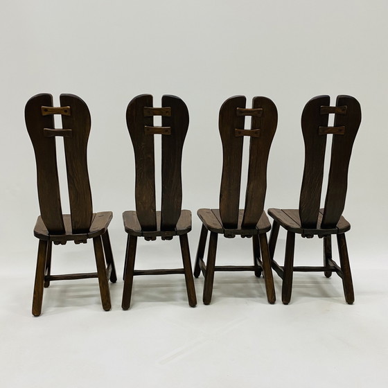 Image 1 of Brutalist Solid Oak Dining Room Set Art Furniture De Puydt 1970