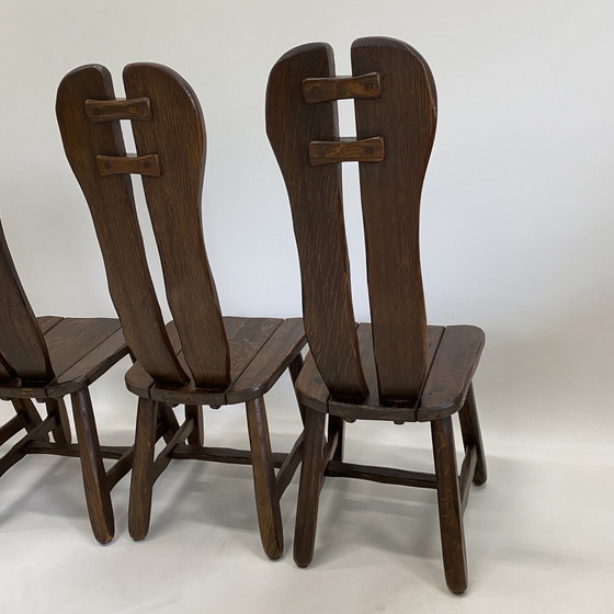 Image 1 of Brutalist Solid Oak Dining Room Set Art Furniture De Puydt 1970